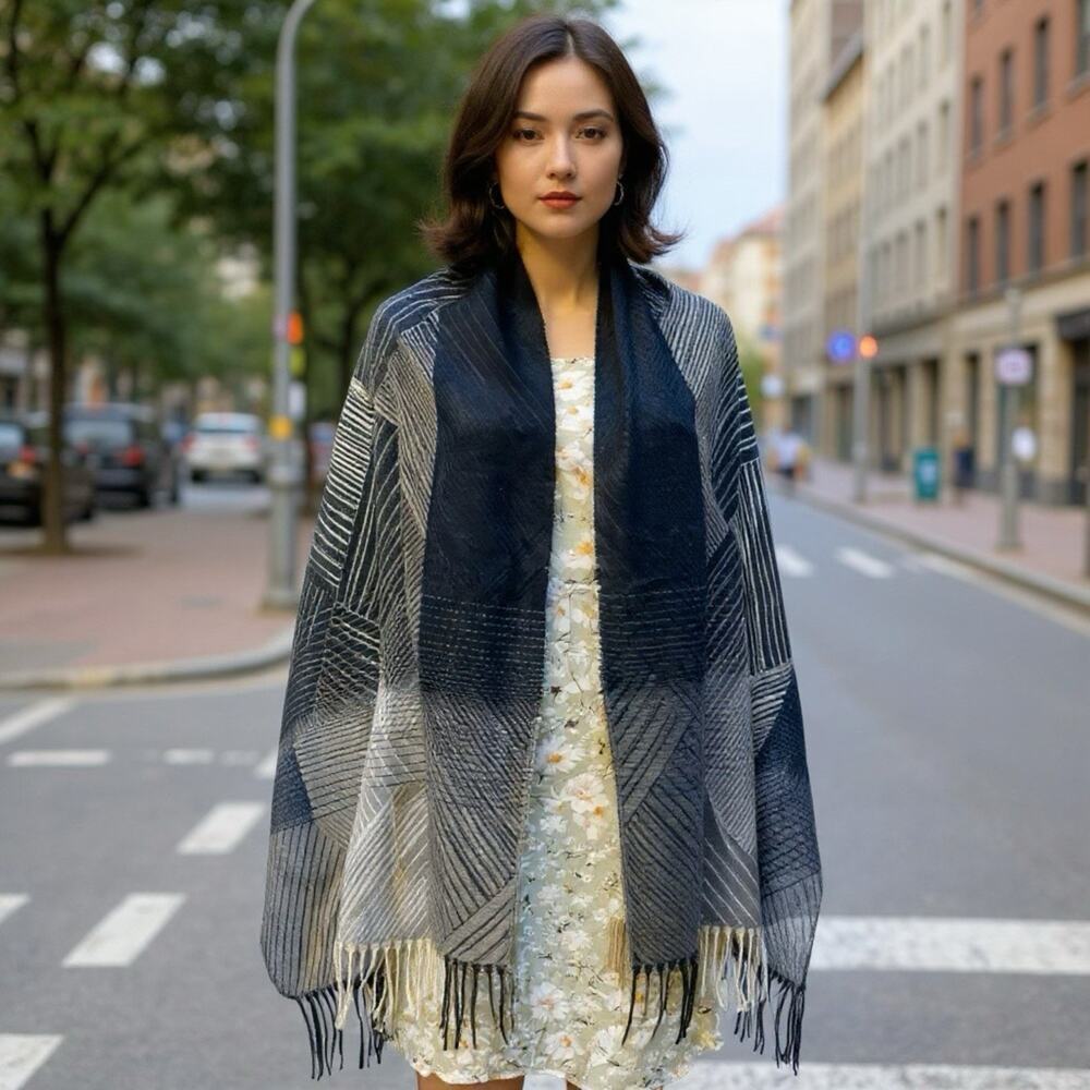 Pretty Persuasions Plaid Large Shawl Scarf Wrap Fringed Soft Reversible Western